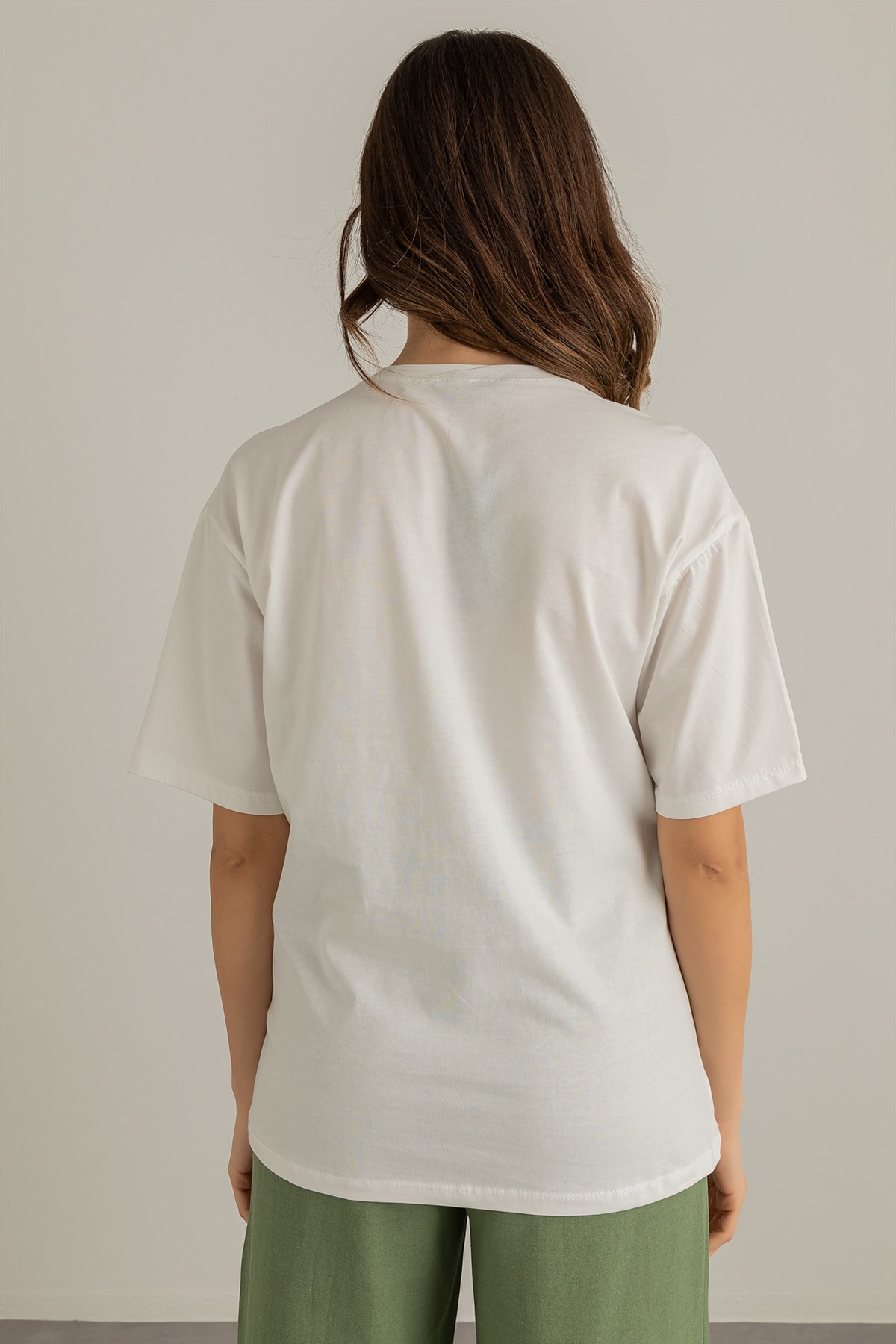 Deniz Butik Baskılı Basic T-shirt - BEYAZ. 4