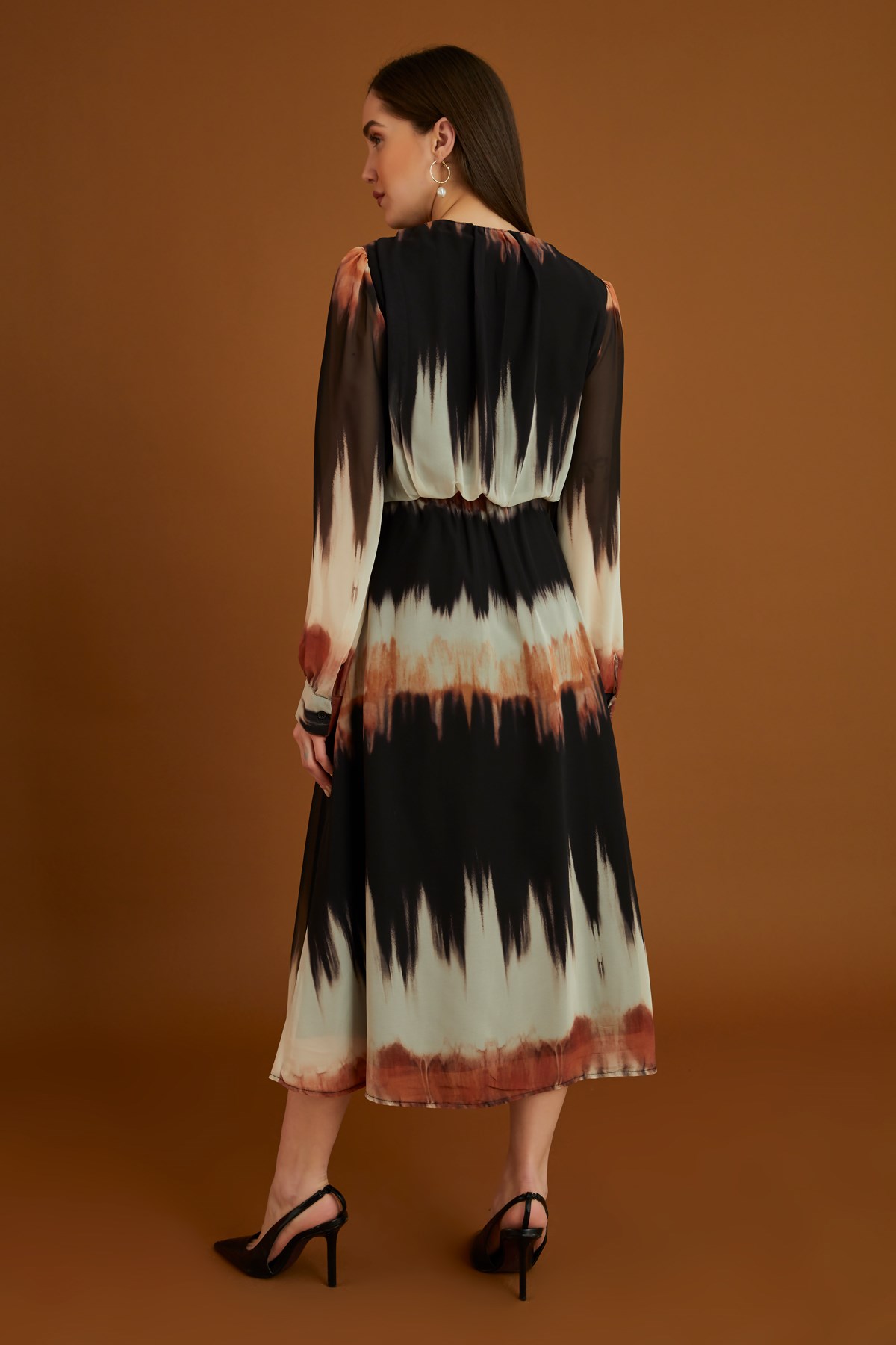 Deniz Butik Batik Desen Şifon Elbise - SİYAH. 5