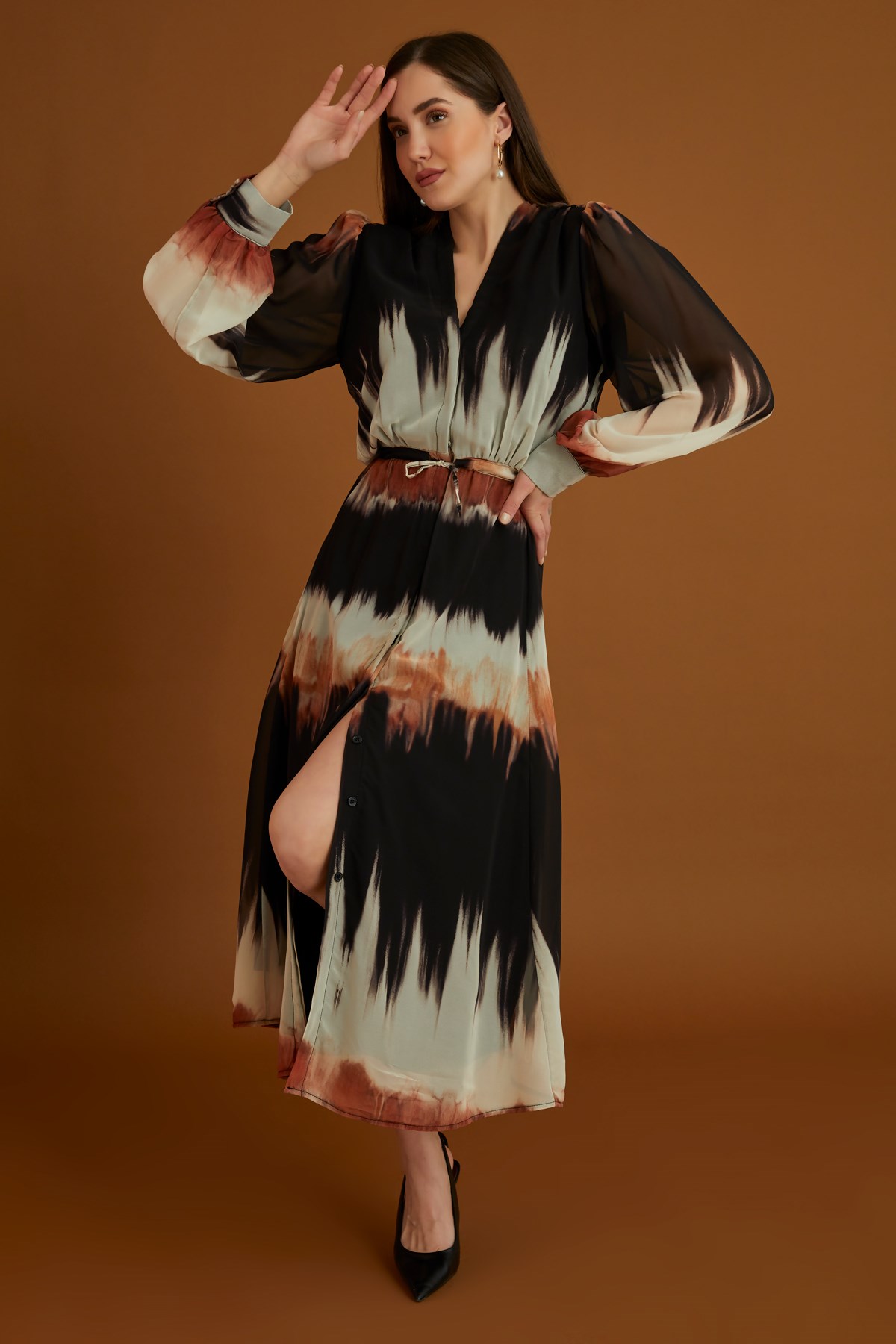 Deniz Butik Batik Desen Şifon Elbise - SİYAH. 3