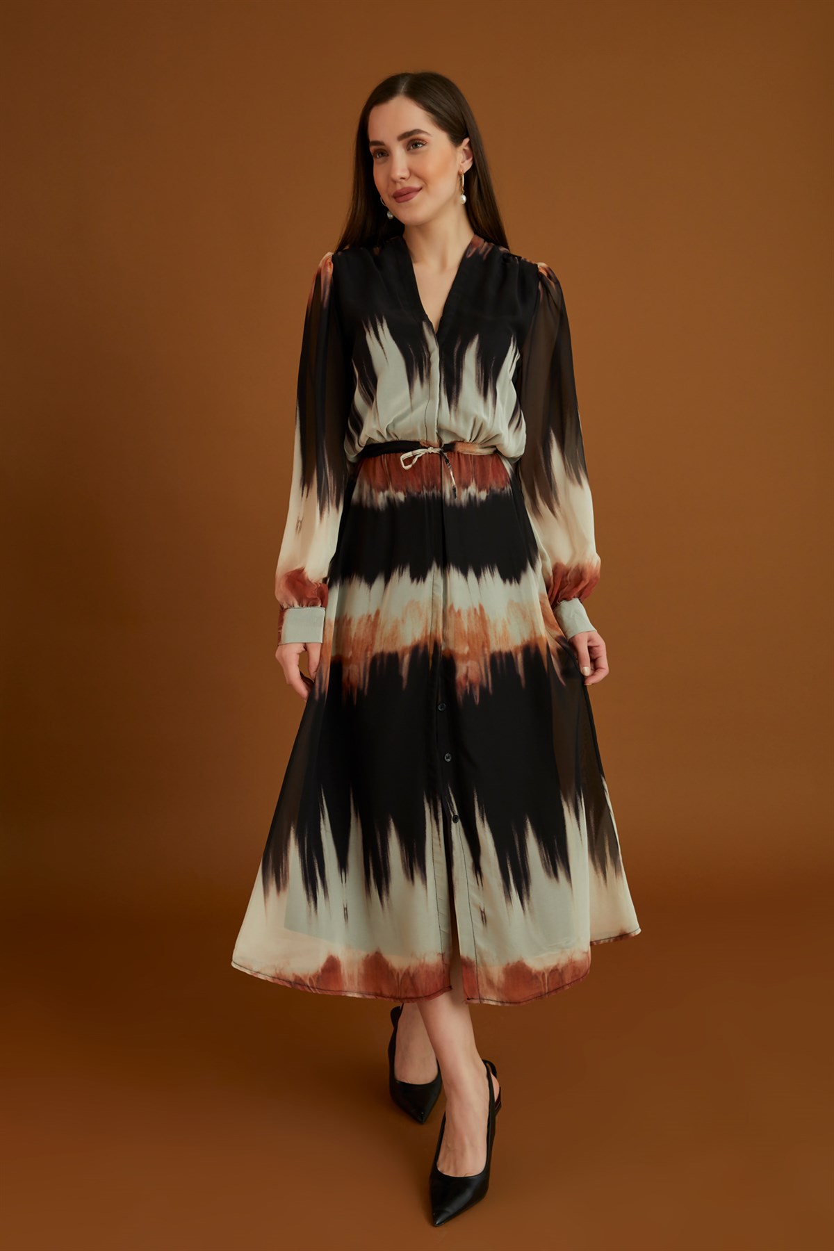 Deniz Butik Batik Desen Şifon Elbise - SİYAH. 2