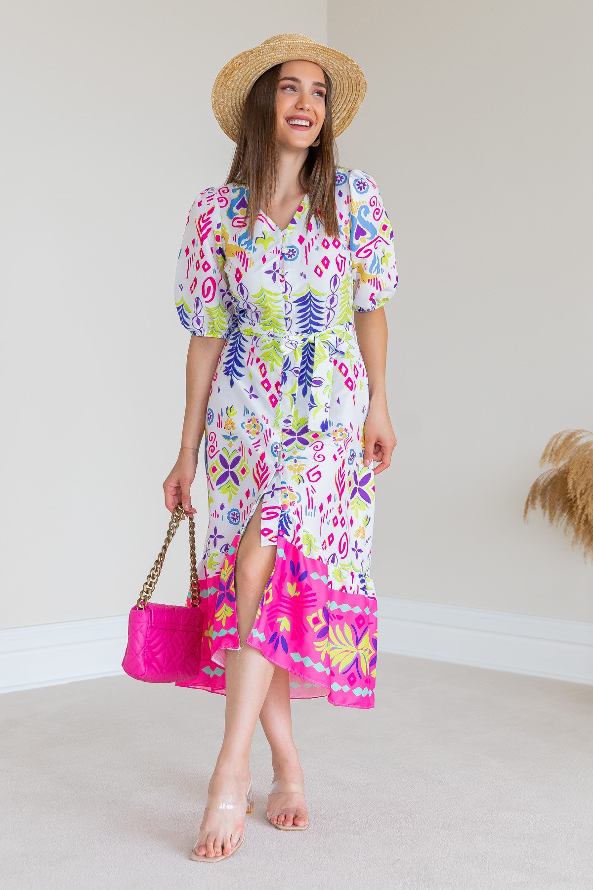 Deniz Butik Çok Renkli Poplin Elbise - MOR - kampanya-27-07. 1