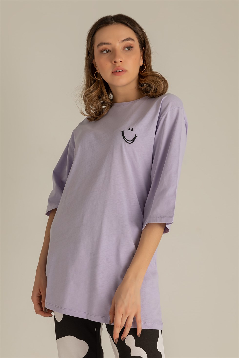 Deniz Butik Gülücük Nakışlı T-Shirt - LİLA. 3