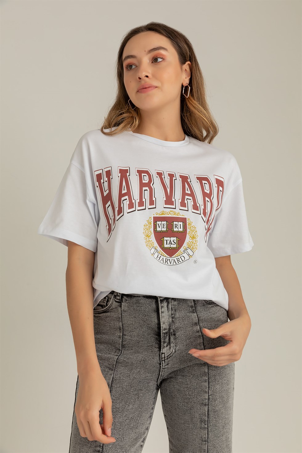 Deniz Butik Harvard Baskılı Tişört - BEYAZ. 1