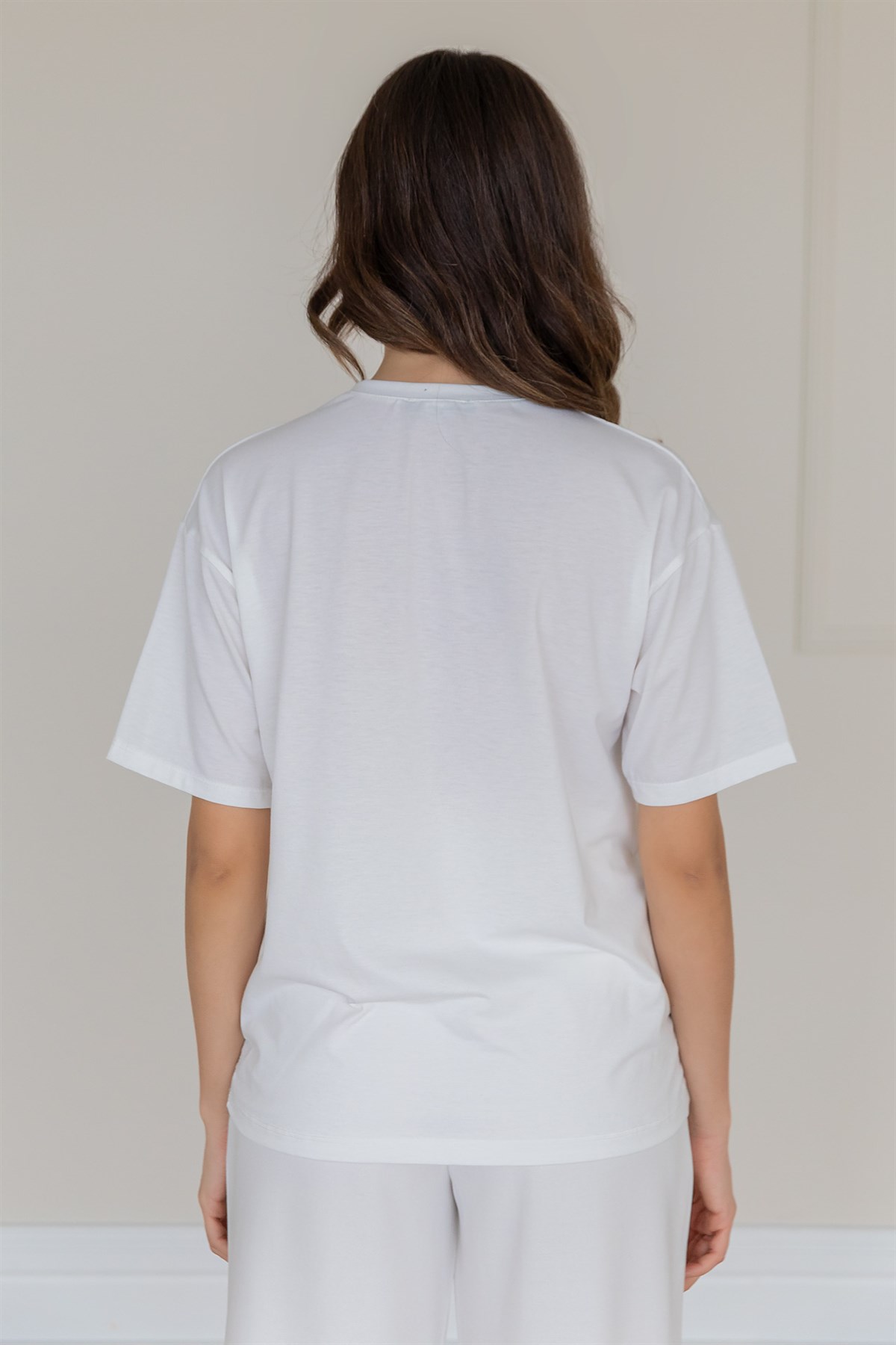 Deniz Butik Kadın Baskılı T-shirt - BEYAZ. 5