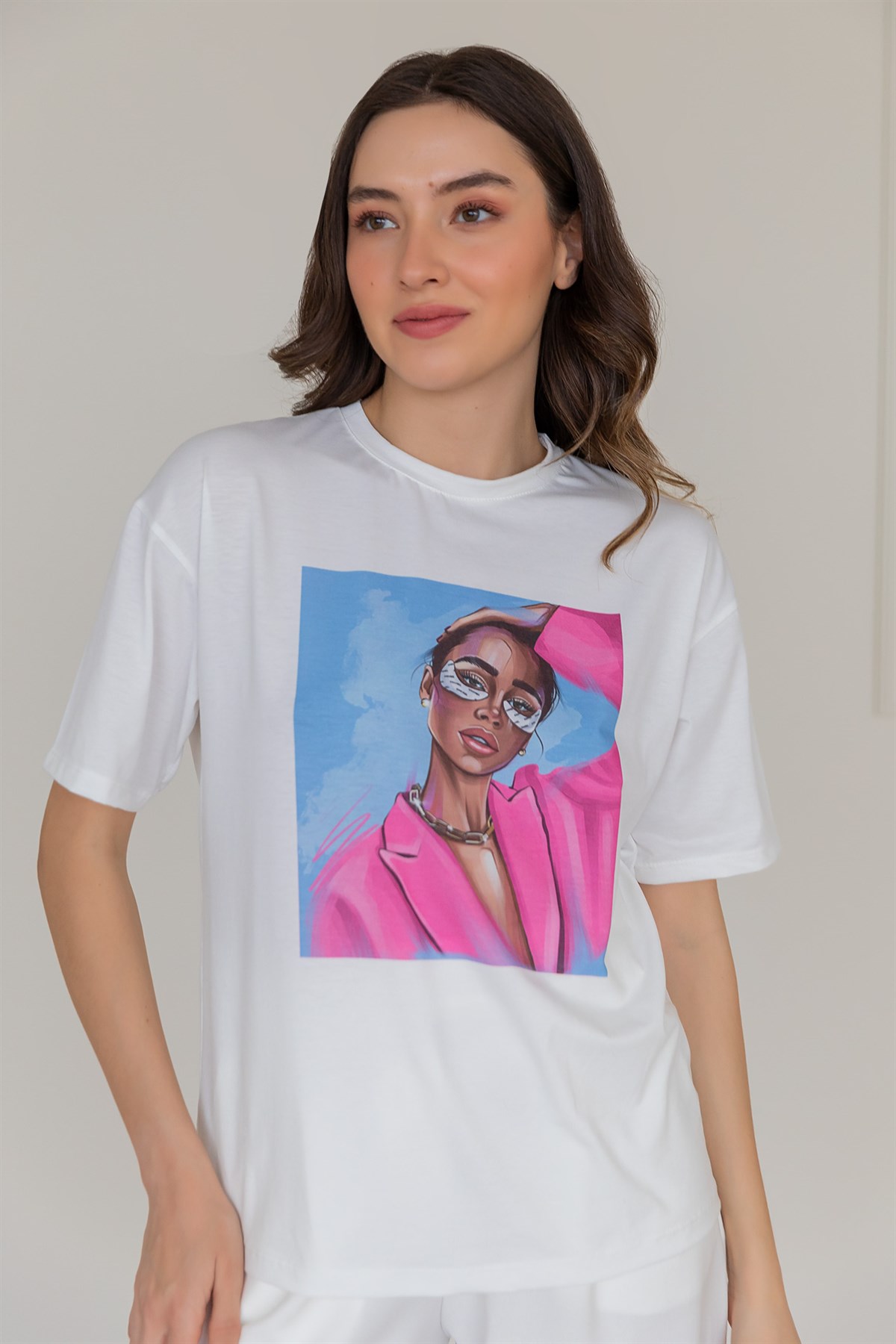 Deniz Butik Kadın Baskılı T-shirt - BEYAZ. 3