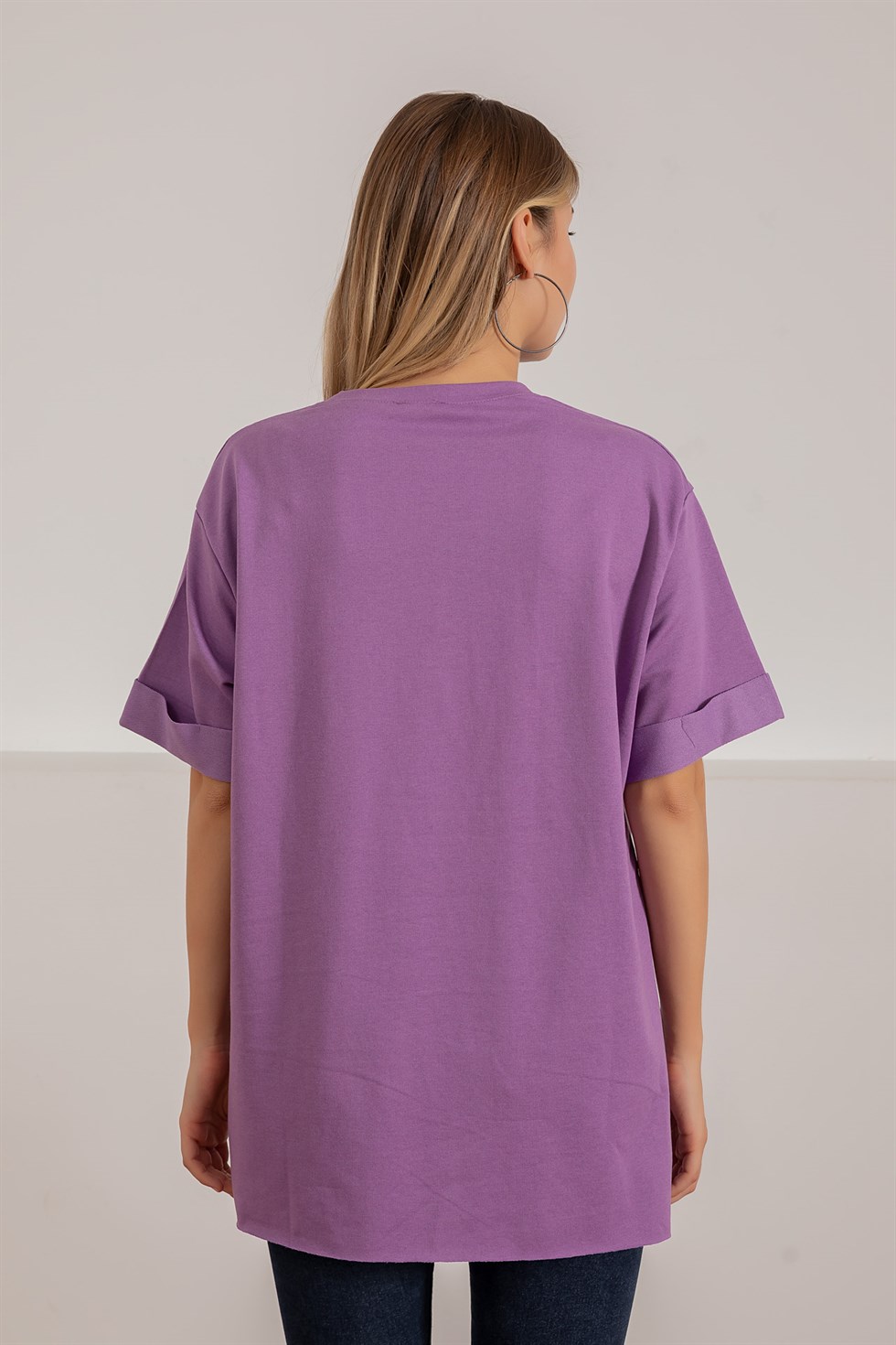 Deniz Butik Kol Kat Pamuklu T-Shirt - LİLA. 5