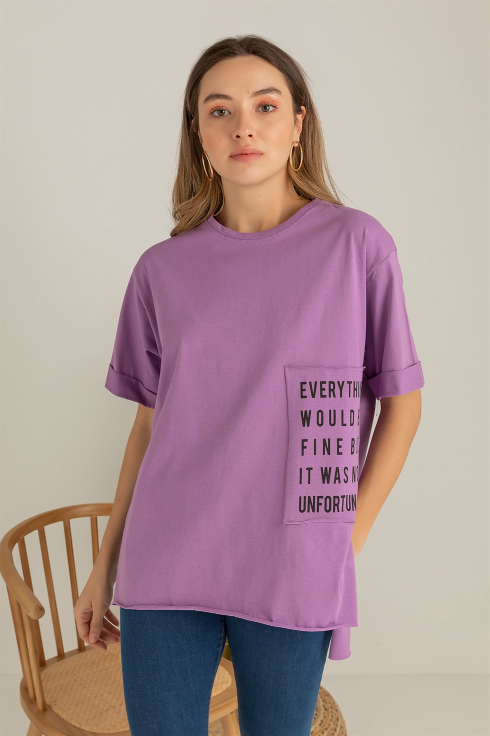 Deniz Butik Lazer Kesim Yazılı T-Shirt - LİLA. 2