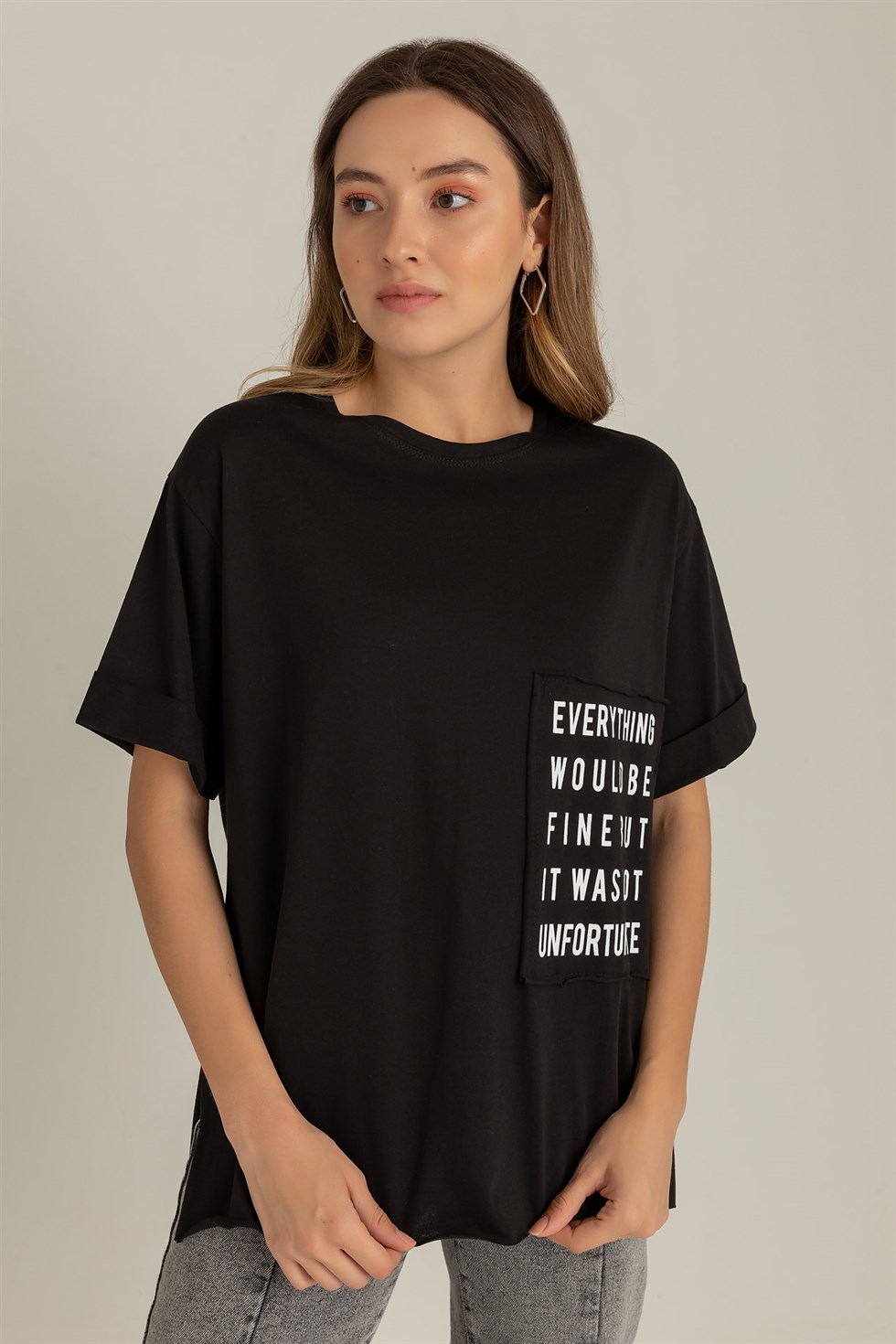 Deniz Butik Lazer Kesim Yazılı T-Shirt - SİYAH. 3