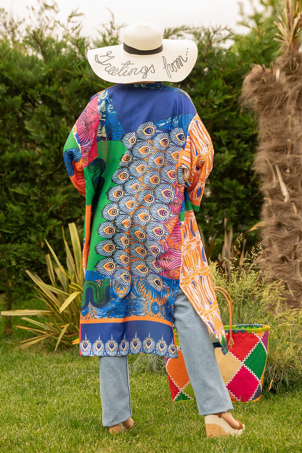 Deniz Butik Renkli Desen Kimono - SAKS. 5