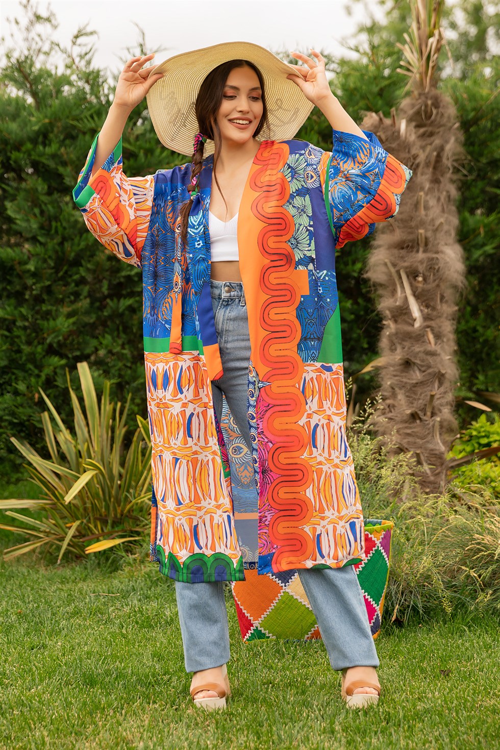 Deniz Butik Renkli Desen Kimono - SAKS. 1