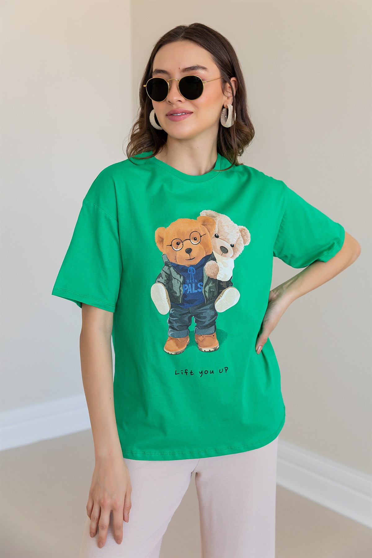 Deniz Butik Teddy Baskılı T-shirt - YEŞİL. 1