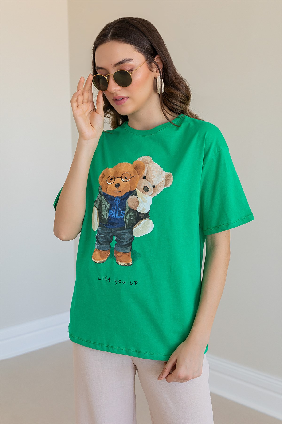 Deniz Butik Teddy Baskılı T-shirt - YEŞİL. 3