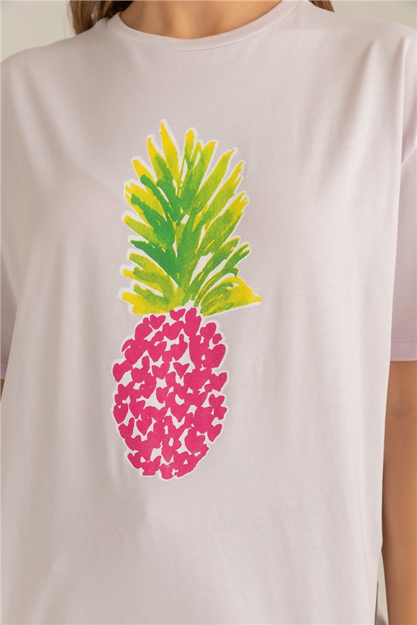 Ananas Baskılı Tişört - LİLA