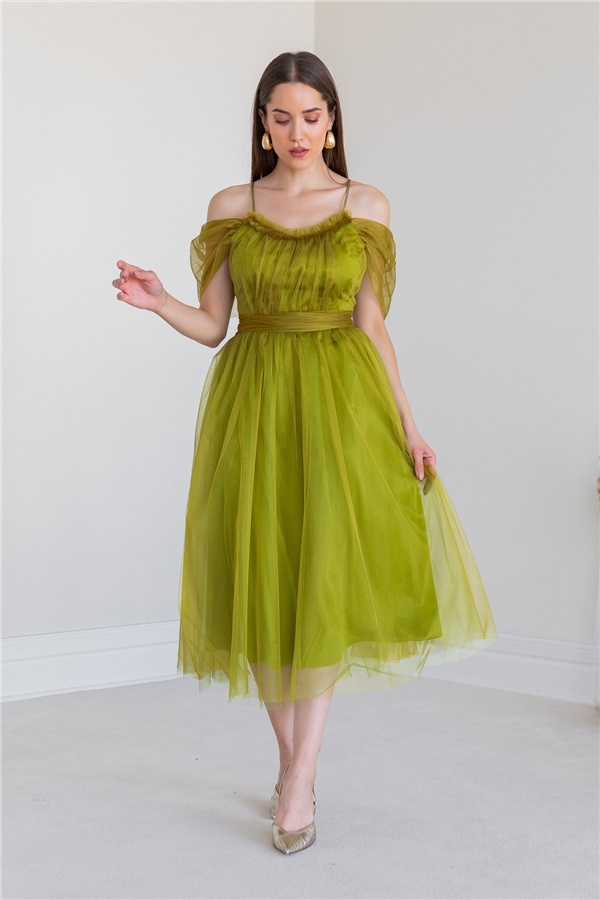 Yağ yeşili Evening Dress