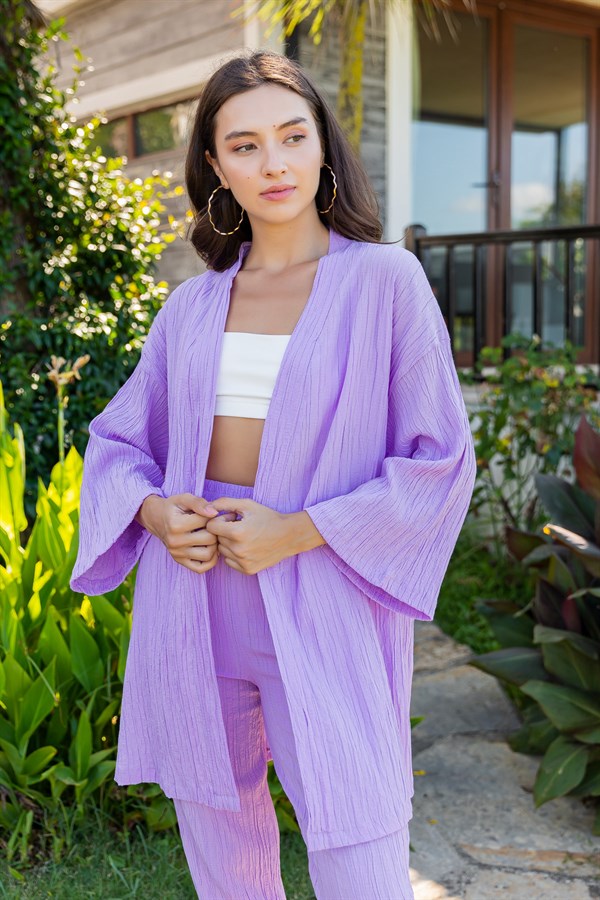 Gofre Kimono Takım - LİLA