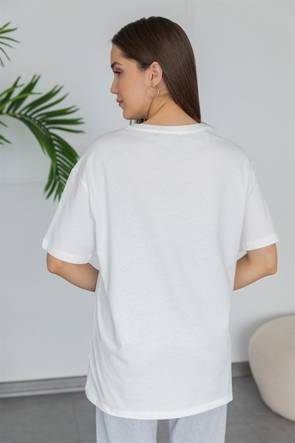 Oversize Baskılı T-Shirt - BEYAZ