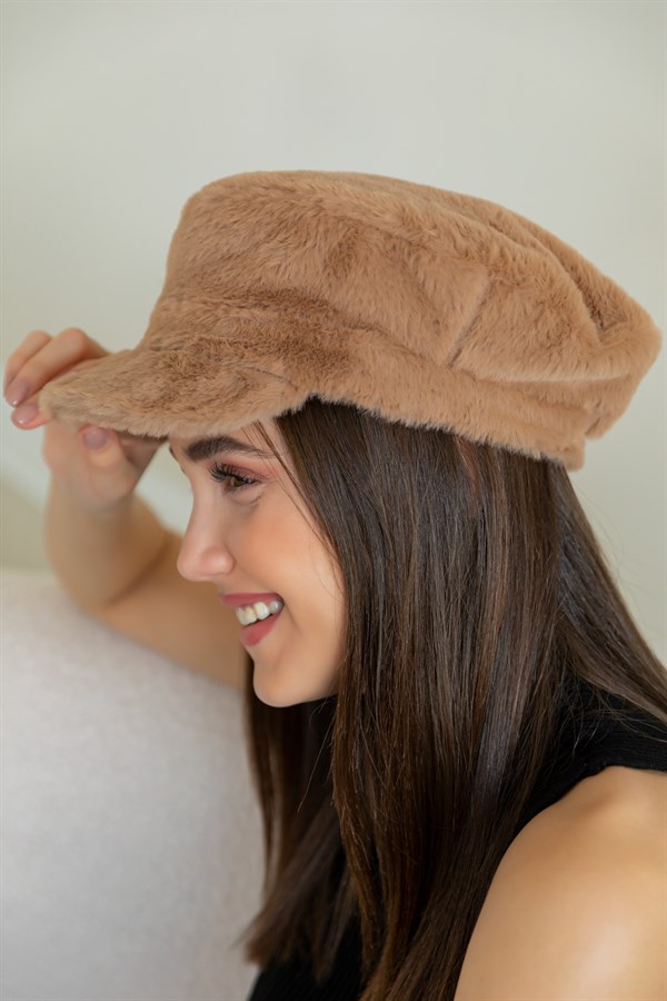 Peluş Kasket Şapka - CAMEL