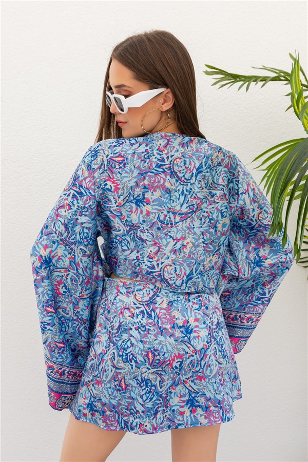 Renkli Kimono Takım - MAVİ